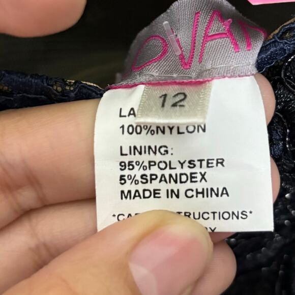 Jovani Blue Striped Lace Mini Sheath Dress Sz 12 - Picture 7 of 14